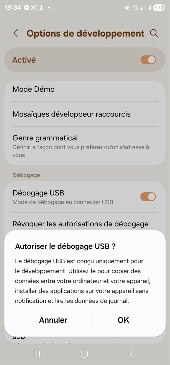 Allow USB debugging? prompt shown when the phone is plugged in