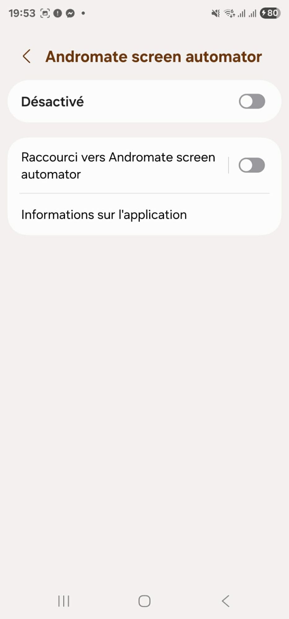 Android accessibility screen for AndroMate screen automator, switch still off