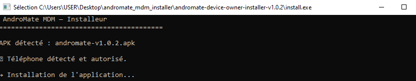 Installer detecting the authorised phone and installing the application