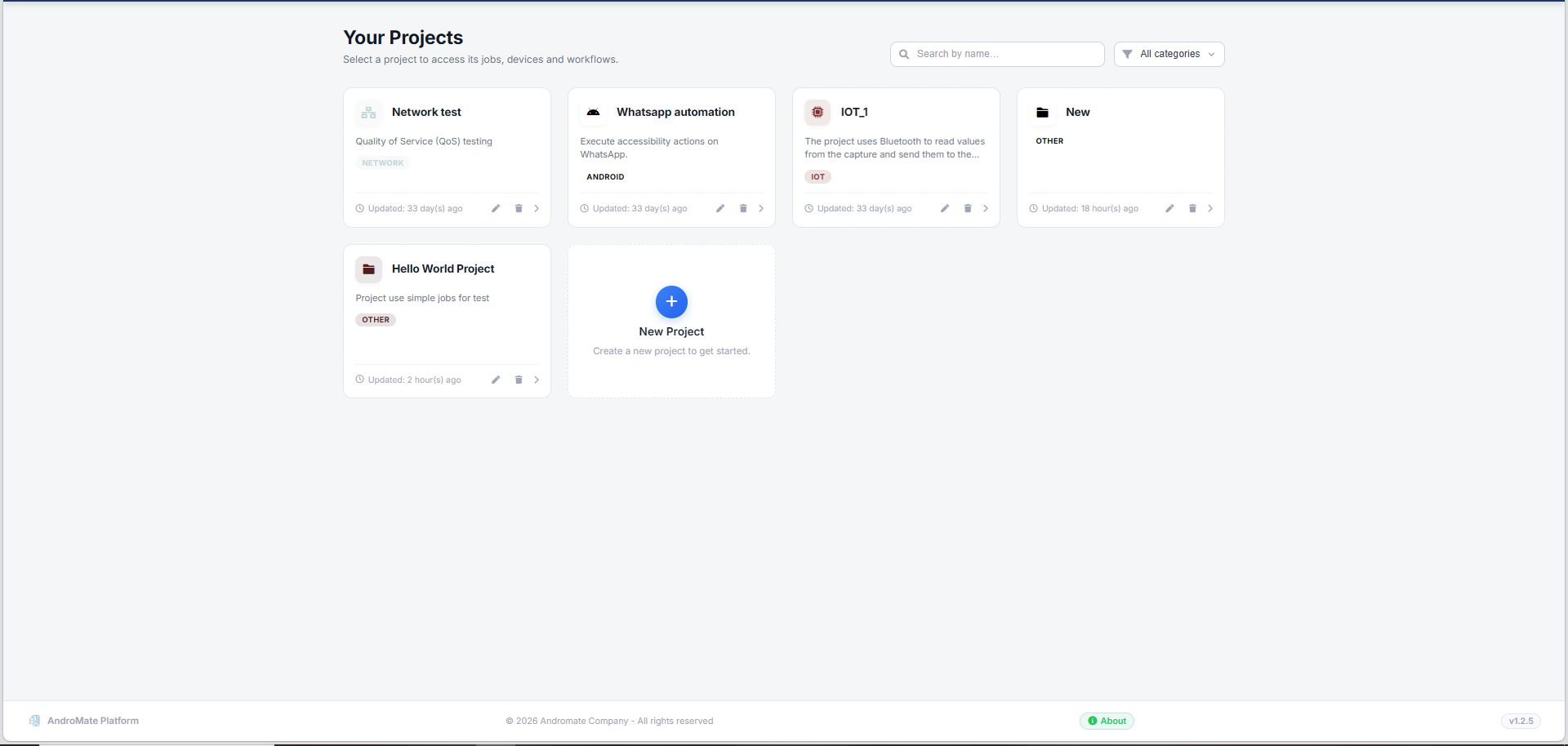 Your Projects showing the newly created project card